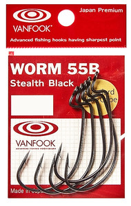 Фото Крючок офсетный Vanfook WORM-55B Stealth Black №5/0, 5 pcs/pack