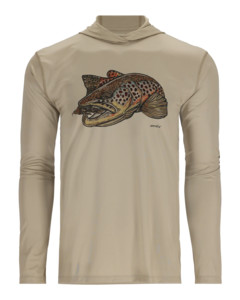 Фото Термофутболка Simms Tech Hoody - Artist Series, Stone/Brown Trout, L