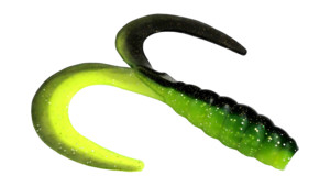 Твистер Big двойной хвост, 26см 75гр, 1шт лимон+черный с блестками