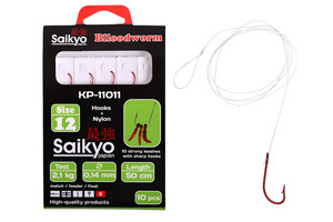 Фото Крючки Saikyo KP-11011 Blloodworm Red №12 (10шт) c повод.