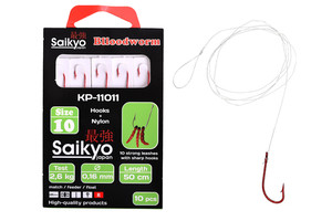 Фото Крючки Saikyo KP-11011 Blloodworm Red №10 (10шт) c повод.