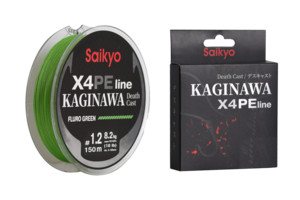 Шнур Saikyo KAGINAWA X4PE 150m, зеленый fluo #1.2 (0,185mm), 8,2kg