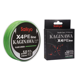 Шнур Saikyo KAGINAWA X4PE 150m, зеленый fluo #5 (0,41mm), 22,7kg