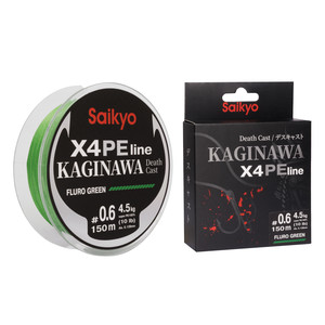 Шнур Saikyo KAGINAWA X4PE 150m, зеленый fluo #0,6 (0,128mm), 4,5kg