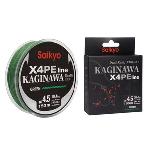 Шнур Saikyo KAGINAWA X4PE 150m, зеленый #4.5 (0,38mm), 20,4kg