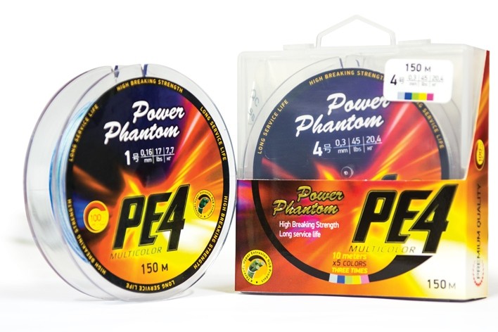 Фотография Шнур Power Phantom PE4, 150м, 5 цветов #4, 0,3мм, 20,4кг