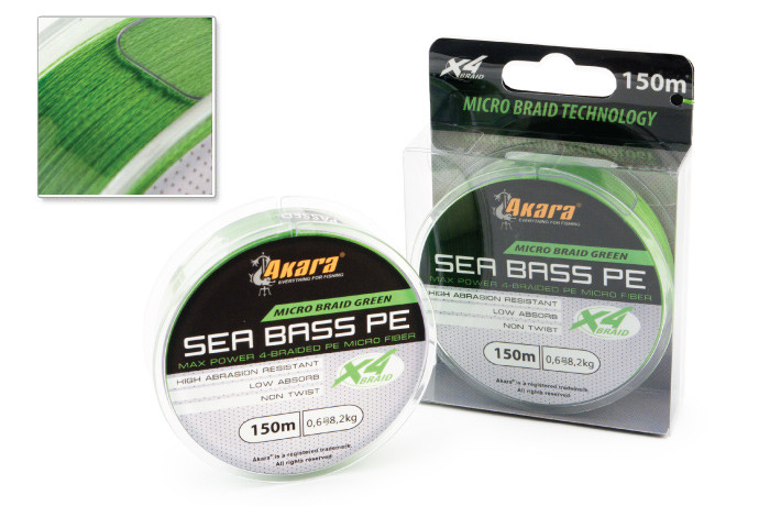 Фотография Шнур Akara Sea Bass PE Micro Braid Green 150 м 3,9 кг 0,09