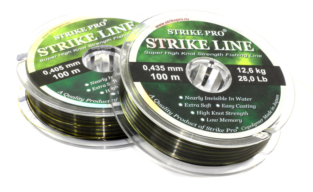 Фотография Леска Strike Pro "Strike Line" зелёно-чёрная 0,165mm 2,1 kg 100m 10шт