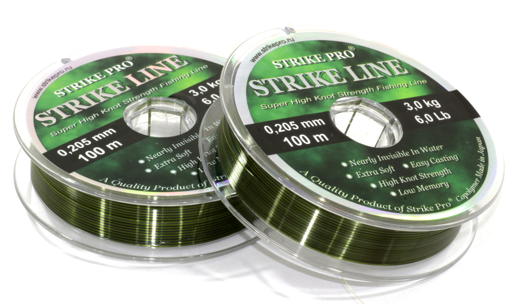 Фотография Леска Strike Pro "Strike Line" зелёно-чёрная 0,285mm 5,7 kg 100m 10шт