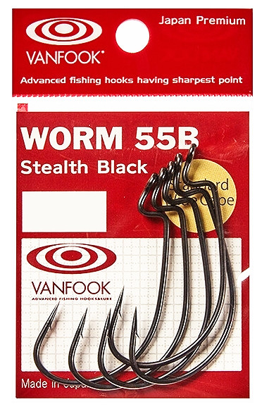 Фотография Крючок офсетный Vanfook WORM-55B Stealth Black №2/0, 7 pcs/pack