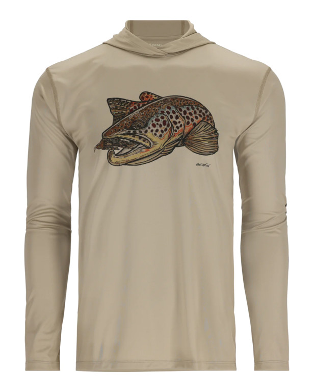 Фотография Термофутболка Simms Tech Hoody - Artist Series, Stone/Brown Trout, XXL