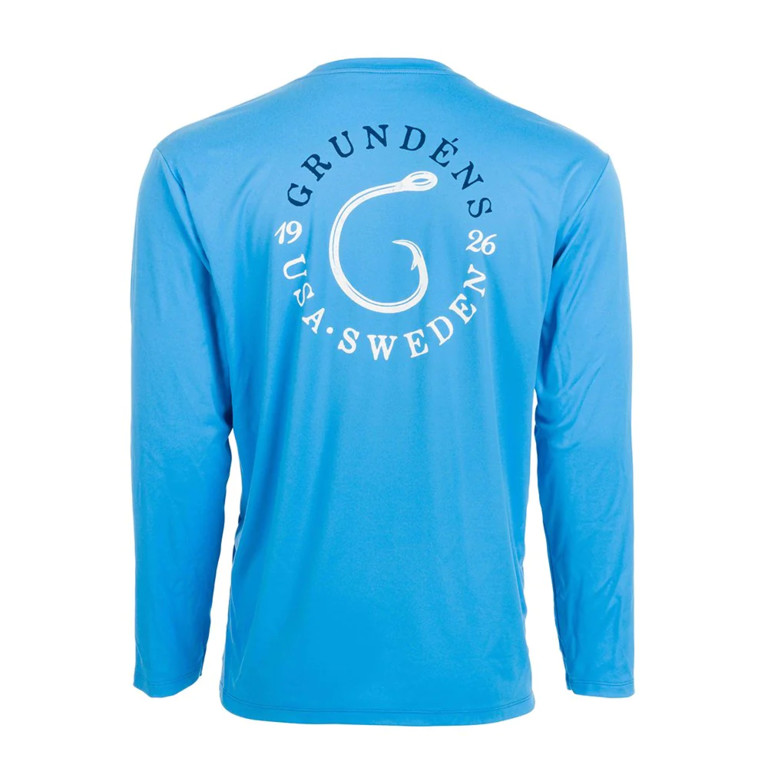 Фотография Футболка Grundens Tech Tee LS Shirt, G Hook Print Coastal Blue, L