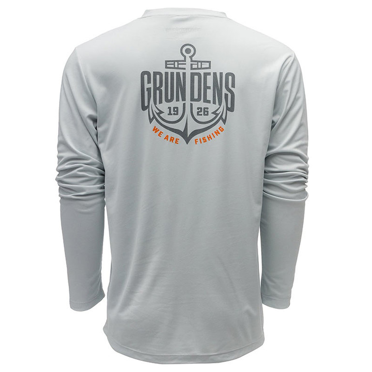 Фотография Футболка Grundens Logo Anchor LS Tech Tee, Grey Mist, XL