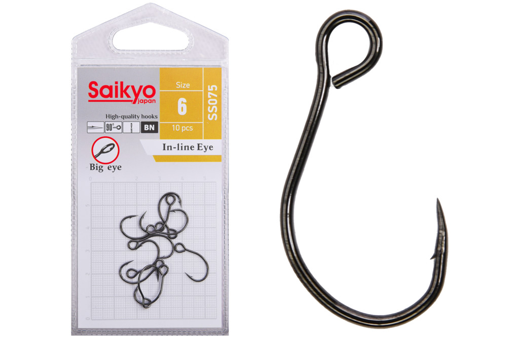 Фотография Крючки Saikyo SS075-BN IN-LINE EYE №6 (10 шт.)