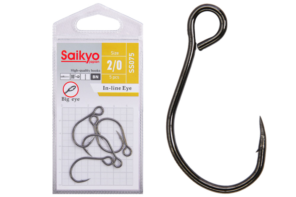 Фотография Крючки Saikyo SS075-BN IN-LINE EYE №2/0 (5 шт.)