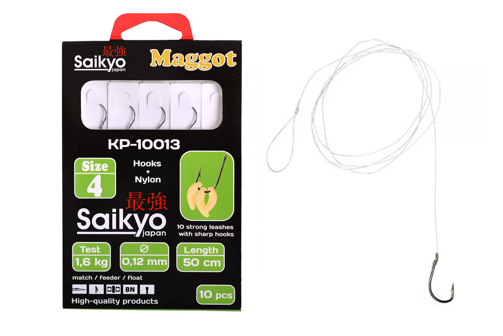 Фотография Крючки Saikyo KP-10013 Maggot BN №4 (10шт) c повод.