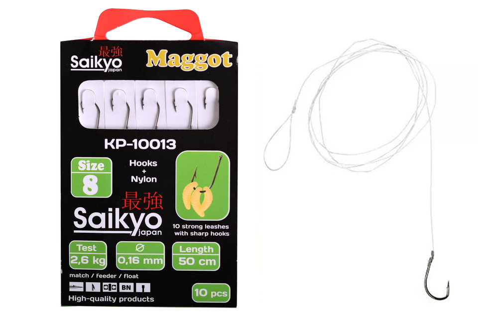 Фотография Крючки Saikyo KP-10013 Maggot BN №8 (10шт) c повод.