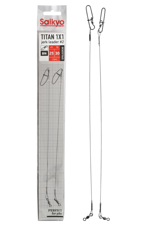 Фотография Поводок Saikyo Titan 1x1 Jerk №2 STOJ22530, 30кг/25см, 2шт