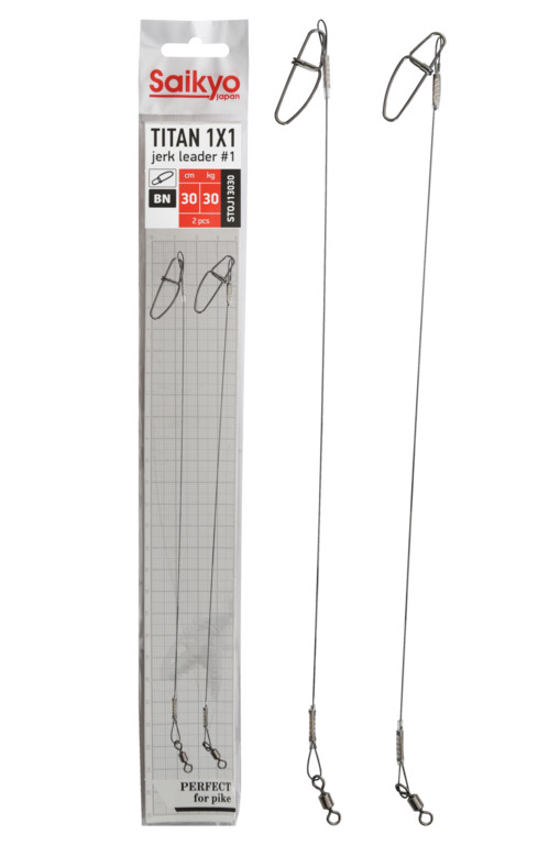 Фотография Поводок Saikyo Titan 1x1 Jerk №1 STOJ13030, 30кг/30см, 2шт
