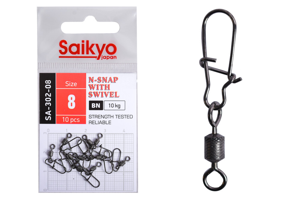 Фотография Вертлюг с застежкой Saikyo SA-302-08 - 10 шт (10кг)