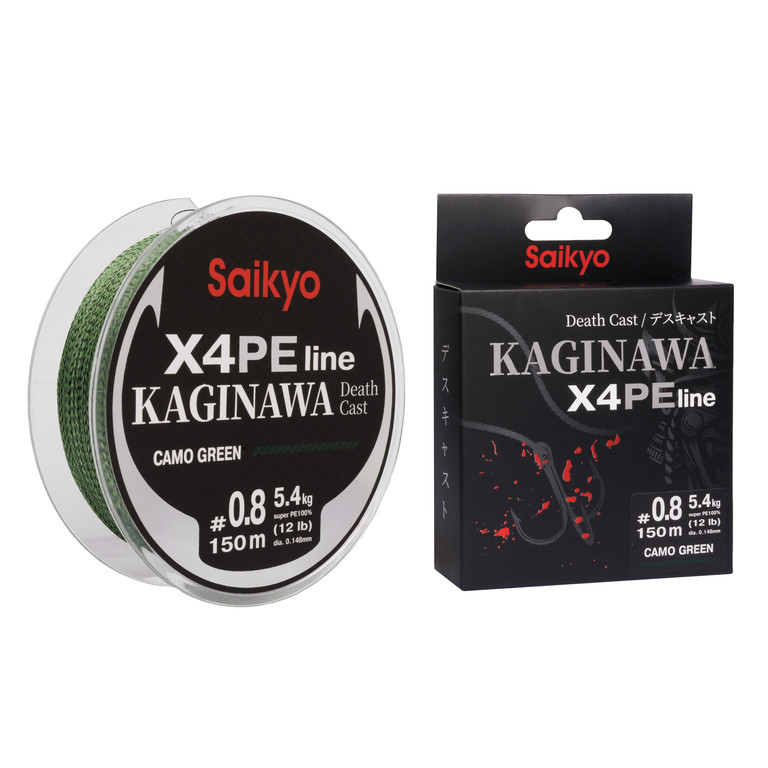 Фотография Шнур Saikyo KAGINAWA X4PE 150m, зеленый camo #0,8 (0,148mm), 5,4kg