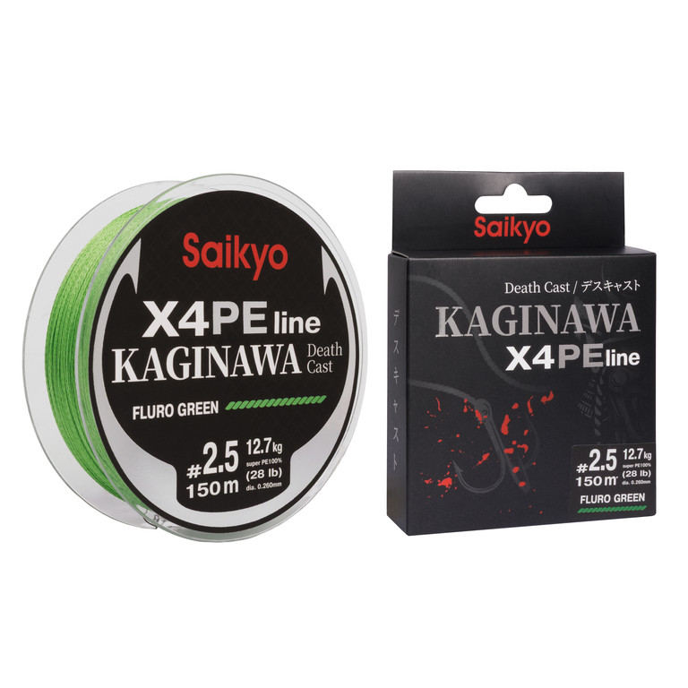 Фотография Шнур Saikyo KAGINAWA X4PE 150m, зеленый fluo #2.5 (0,26mm), 12,7kg