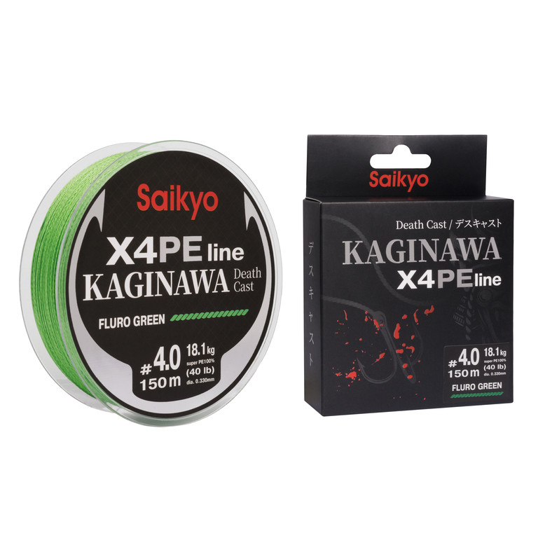Фотография Шнур Saikyo KAGINAWA X4PE 150m, зеленый fluo #4 (0,33mm), 18,1kg