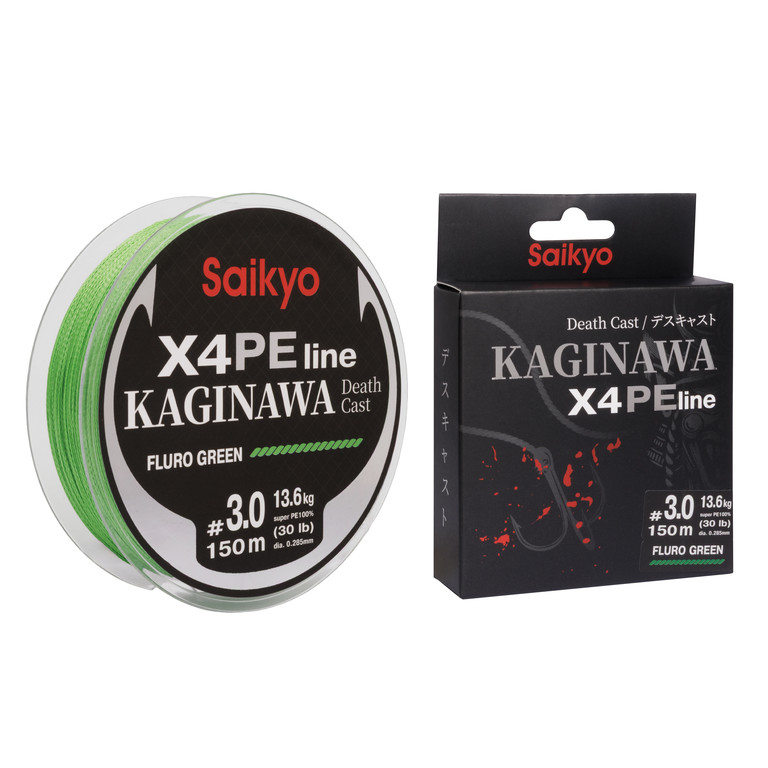 Фотография Шнур Saikyo KAGINAWA X4PE 150m, зеленый fluo #3 (0,285mm), 13,6kg