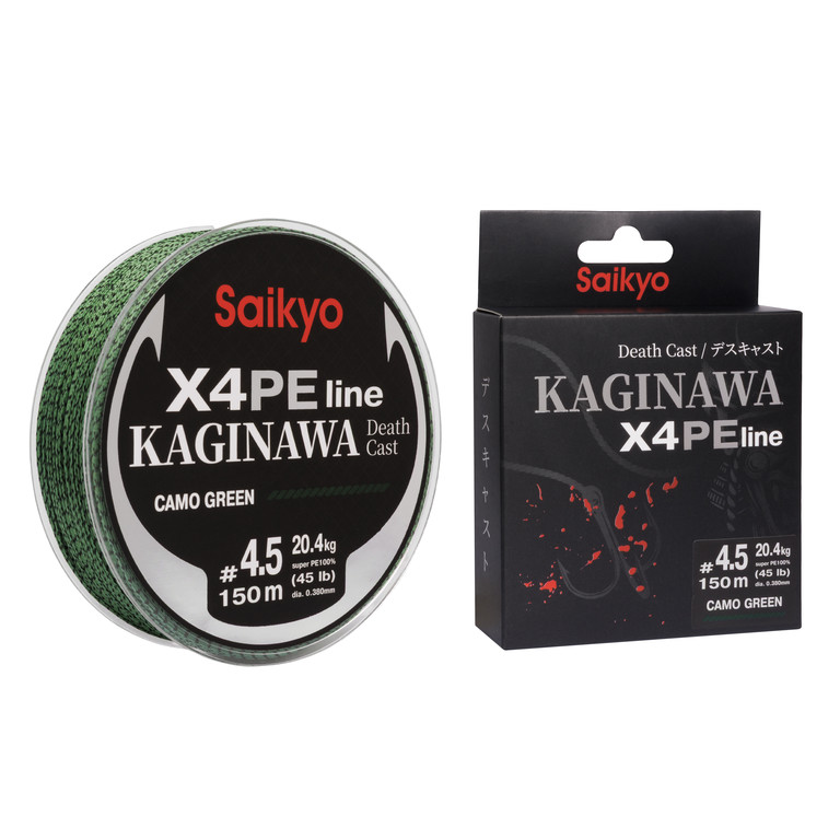 Фотография Шнур Saikyo KAGINAWA X4PE 150m, зеленый camo #4.5 (0,38mm), 20,4kg