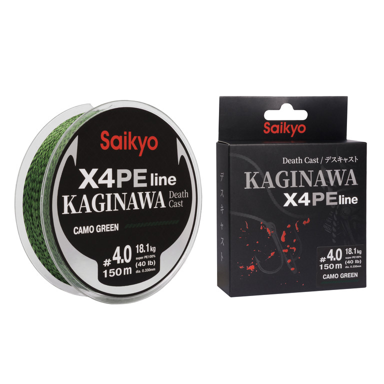 Фотография Шнур Saikyo KAGINAWA X4PE 150m, зеленый camo #4 (0,33mm), 18,1kg